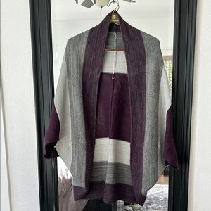 Purple and Gray Color Blocked Shrug with Soft Knitted Texture